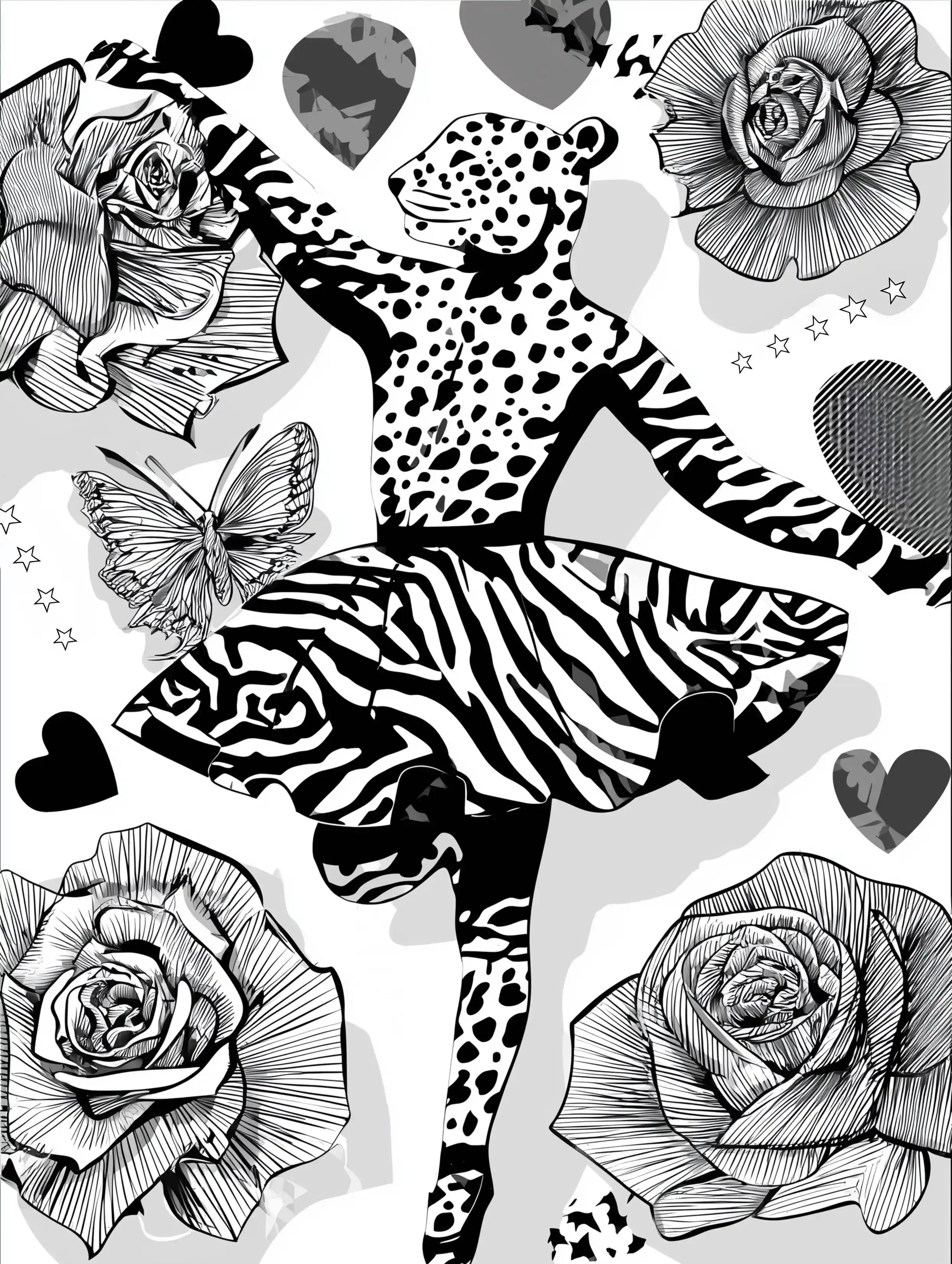 Free cheetah printable coloring page featuring a cheetah dressed as a ballerina